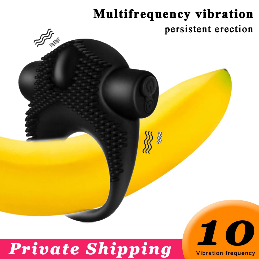 10 Frequency Cock Ring Sex Tooys for Men Couples Rechargeable Delayed Ejaculation Penis Ring Spike Clitoris Stimulation Vibrator