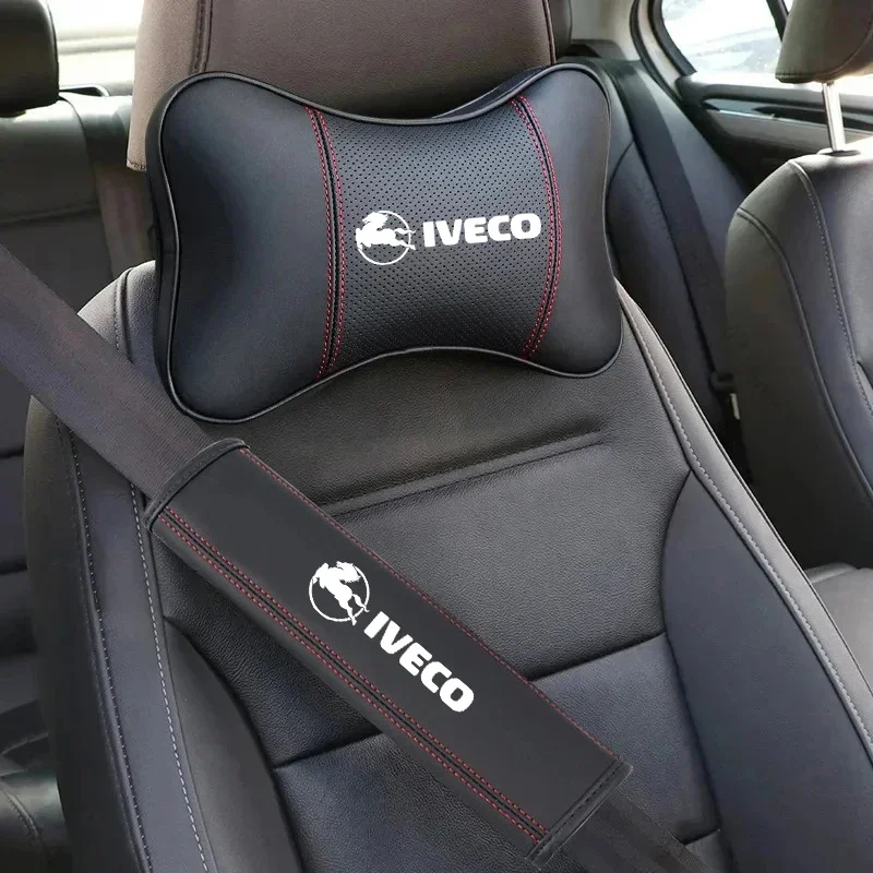 PU Leather Car Headrest Pillow Seatbelt Shoulder Pad For IVECO Banner 3ft X5 Ft 3ft X5ft Daily EcoDaily Car Accessories