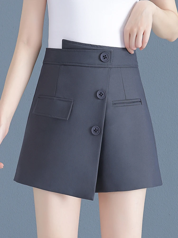 

Gray Suit Short Pants Women's Summer Thin High Waist A-Line Wide Leg Pants Small Size Slimming Skirt Pants Korean Style Commute