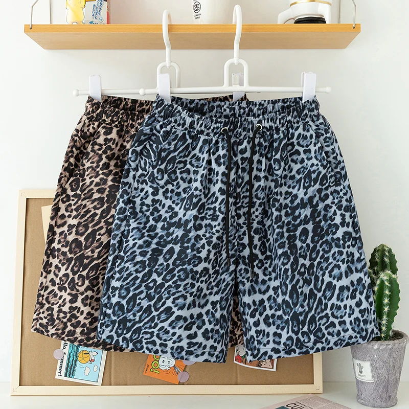 Summer Beach Shorts Men 2023 New Elastic Waist Leopard Print Casual Loose Korean Fashion Short Pants