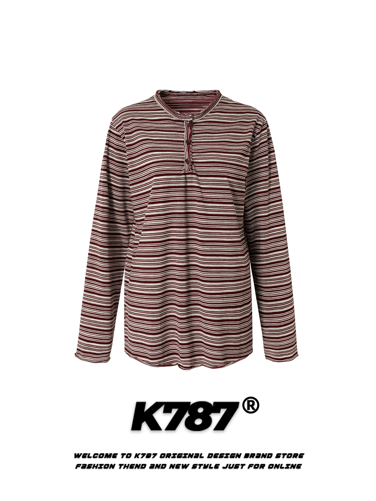 

Мужская футболка K787 в американском ретро-стиле с полосками, свободного кроя, повседневная, базовый слой, из смесового хлопка и полиэстера