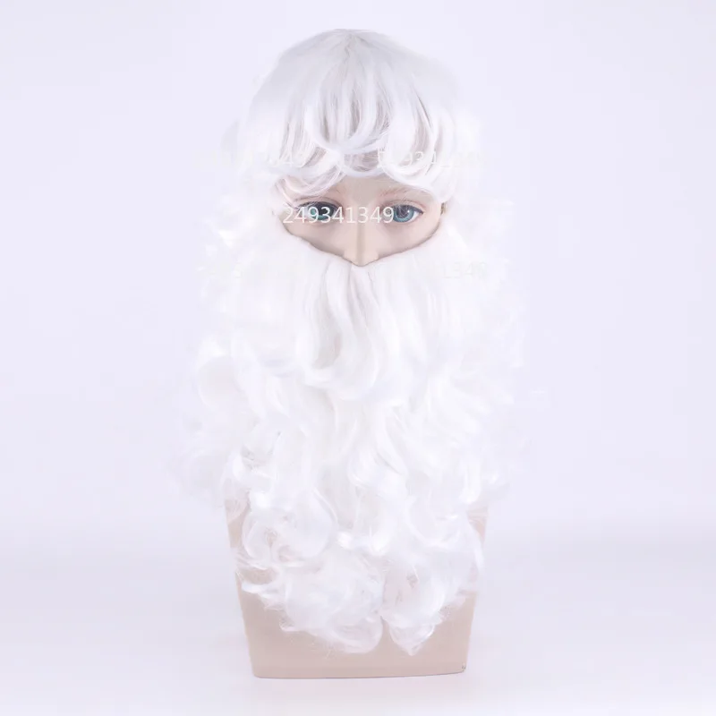 Parrucca cosplay di Babbo Natale di Natale Barba lunga riccia bianca per uomo Puntelli per spettacoli di feste di Natale Accessori per costumi di scena di festival