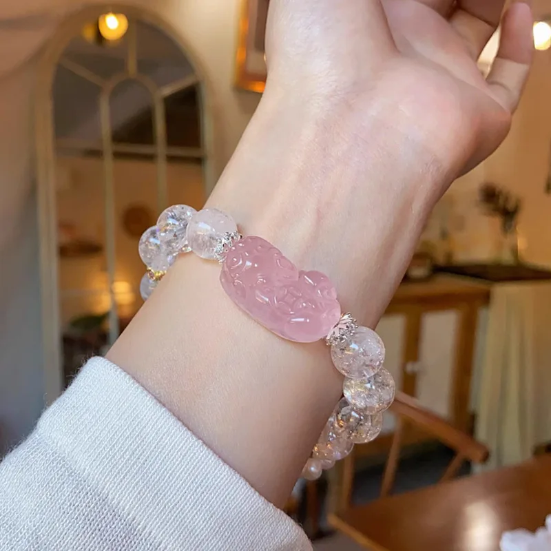 Pink Pixiu White Azeite Aquamarine Bracelet Freshwater Pearl Beaded Jewelry