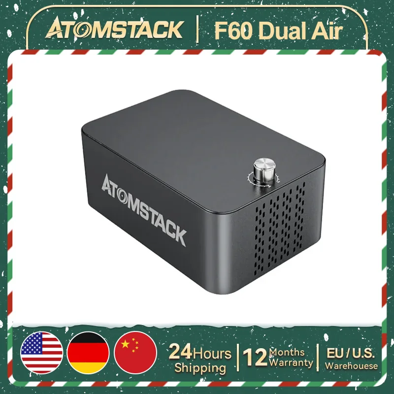 ATOMSTACK F60 مجموعة مساعدة تدفق الهواء 10-30 لتر/دقيقة نظام مساعدة الهواء يزيل الدخان والغبار لآلة قطع النقش بالليزر