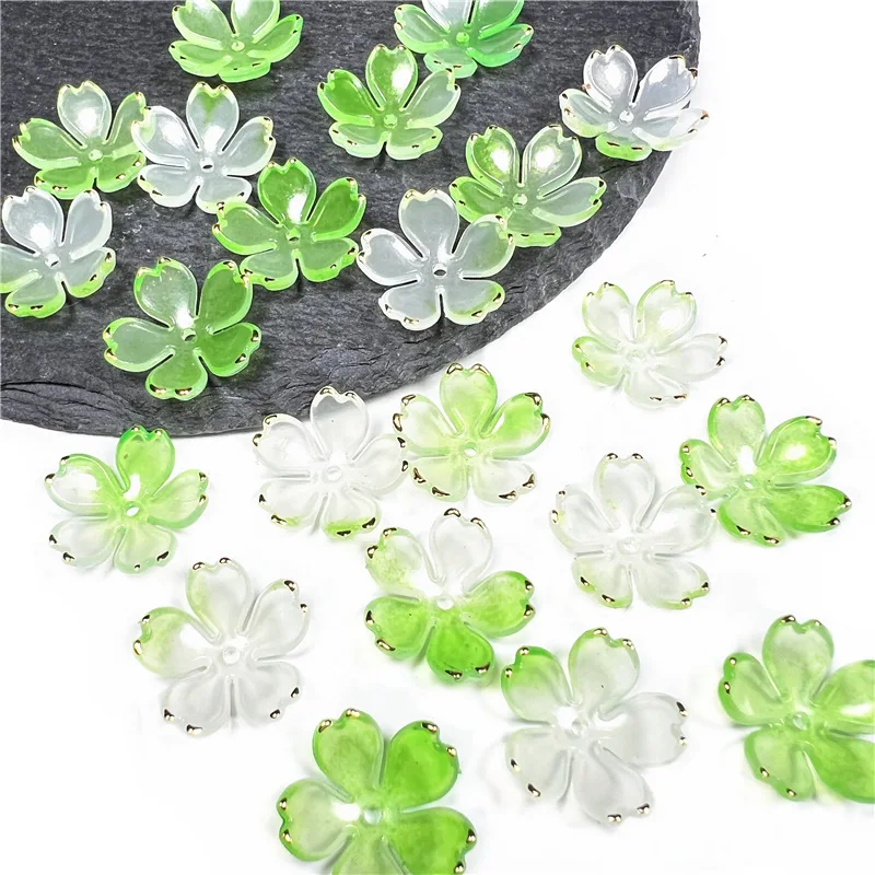 50Pcs Acrylic Flower Beads Cherry Blossom Petals Charm Connectors DIY Hanfu Dress Sewing Buttons Clothing Handmade Accessories