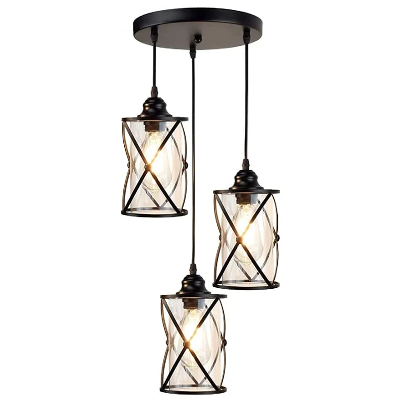 

Vintage Hanging Lamp 3 Flame Retro Pendant Lamp Black E27 Pendant Light Adjustable for Dining Room, Living Room, Bedroom