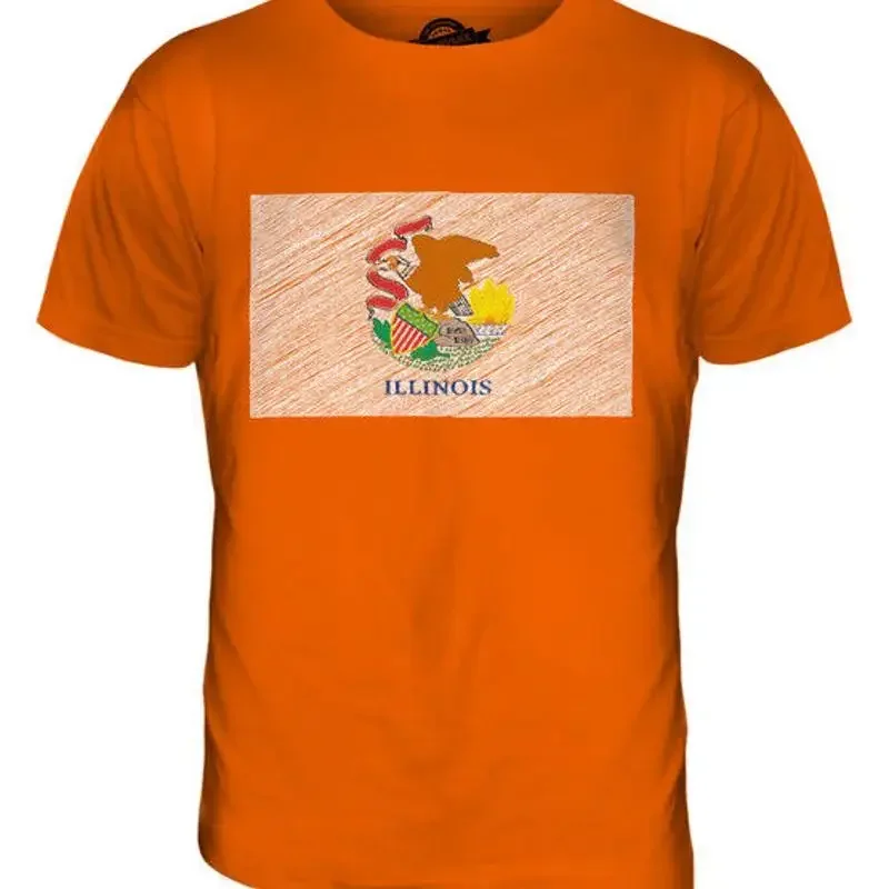 STATE ILLINOIS DOODLED FLAG MENS T-SHIRT TEE SHIRT XS S M L XL 2XL