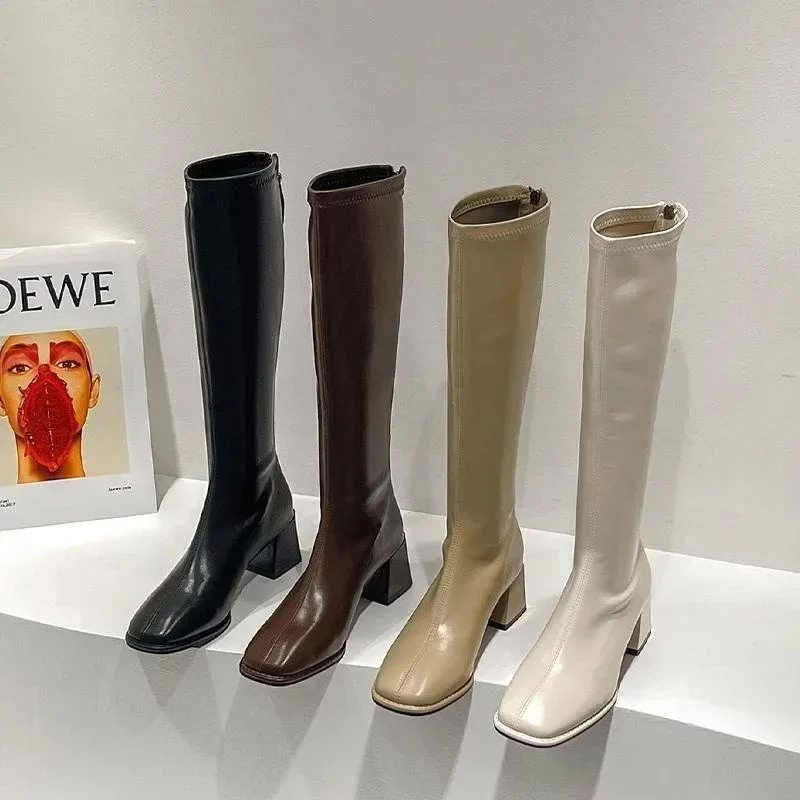 

Long Boots Women 2023 New Boots Spring and Autumn Casual 5cm Thick Heel Solid Botas Femme Shoes Knee High Knight Botas De Mujer