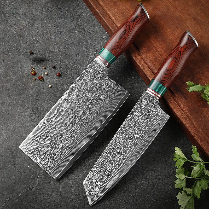 

Damascus Steel VG10 Kitchen Knives Chef Slicing Tool Meat Cleaver Japanese Kiritsuke Knife Sushi Cutter with Wood Handle