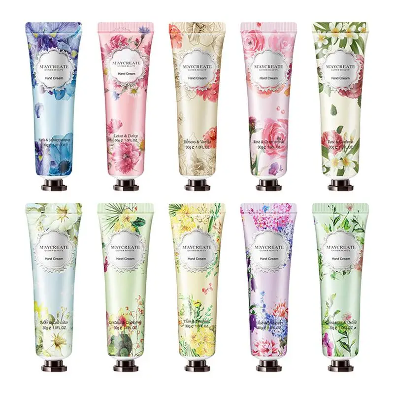 Mini Hand Cream Fruit Plant Fragrance Hand Cream Moisturizing Hand Care Cream for Cracked Hands Hand Lotion Gift for Women 10pcs