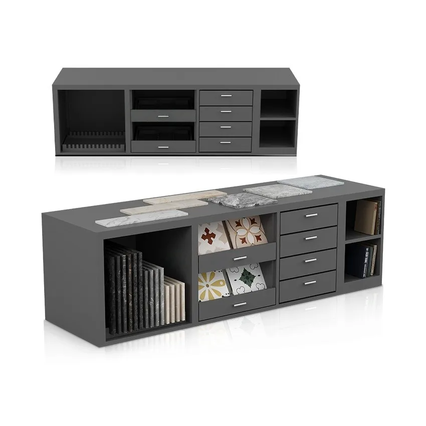 Custom Horizontal Sliding Stone Display Case Modern Metal Rack for Tile and Stone Slab Acrylic Stand for Display