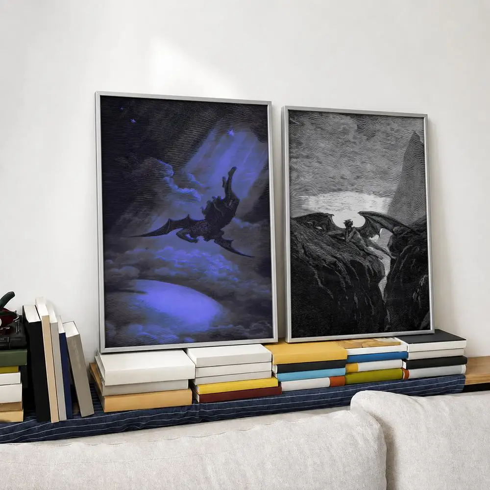 Gustave Dore Paradise Lost Satan Poster Self‑Adhesive Waterproof PP Poster Coffee House Bar Wall Art Sticker Room Home Decor