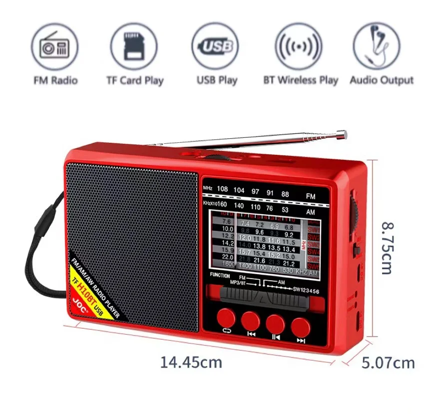 Portable Radio FM AM SW Radios AM FM Rechargeable Shortwave Radio On Batteries All Full Waves USB Recorder Speaker for Kids Olds