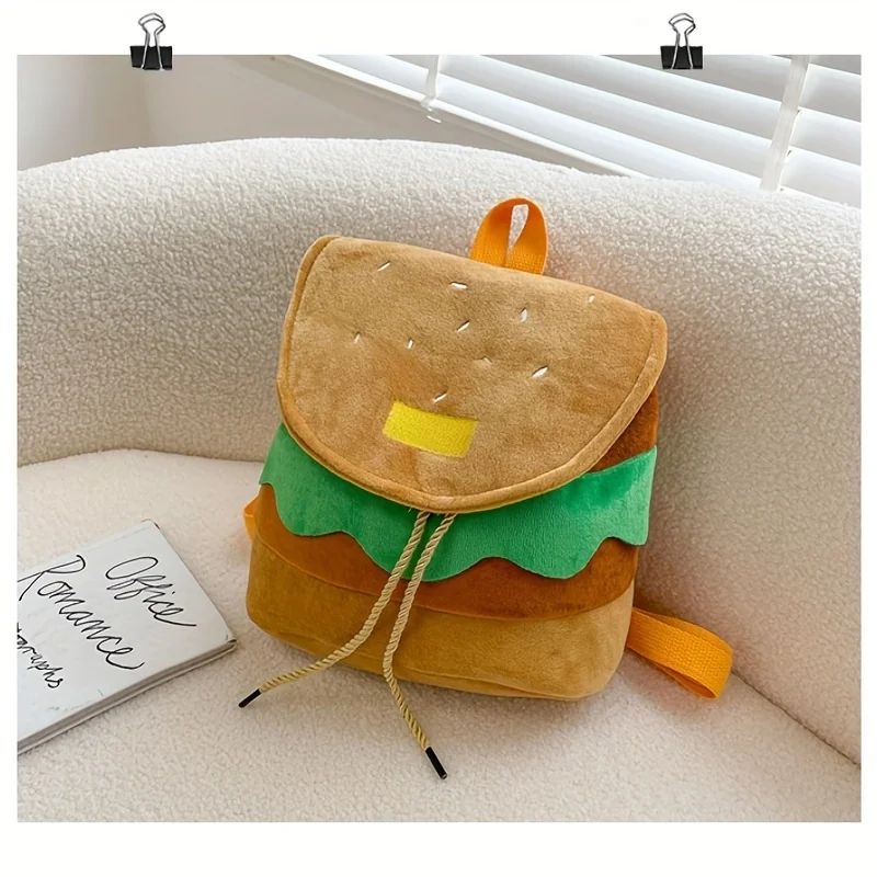 Women\'s double shoulder bag Burger Cute Cartoon Small Backpack Large Capacity Campus Backpack  Men\'s Bag Women\'s Bag Mini Burger