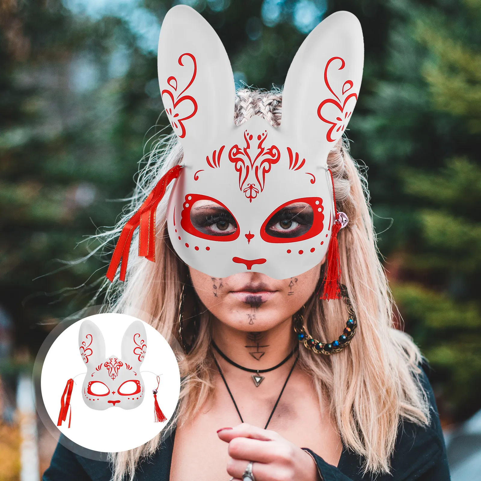 

Anime Foxes Mask Japanese Cosplay Rave Hand-Painted DIY Demon Slayer Half Face Cat Masks Halloween Dress Up Festival Prop