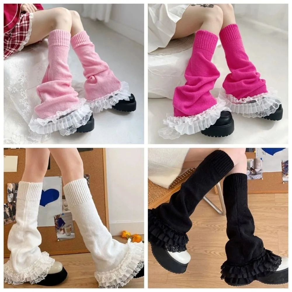 

Breathable Ballet Style Lace Leg Warmers Y2k Sweet Elephant Leg Socks Pile Socks JK Lolita Boots Cover Autumn/Winter