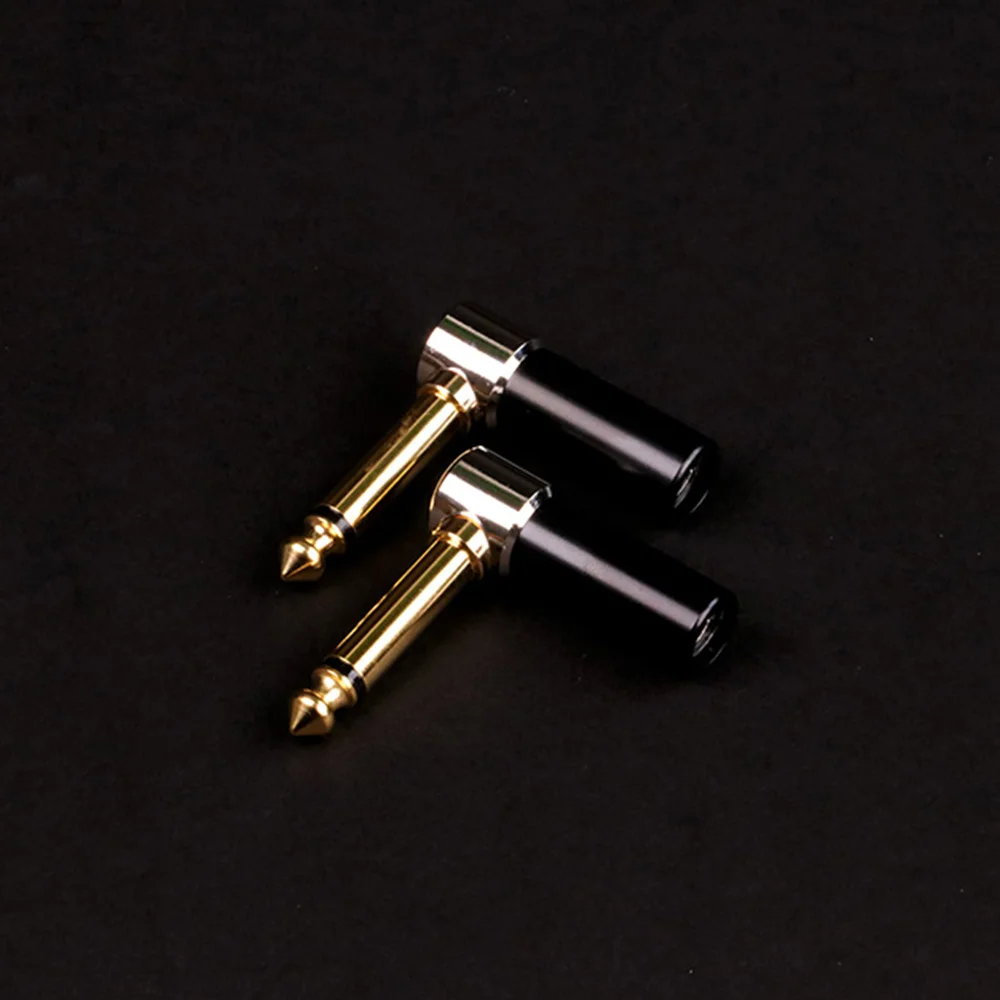 1PCS 6.35MM 2 Pole Mono Male Plug Right Angle Wire Connector Gold Plated Jack 6.35MM Plug Microphone Connector Wholesales