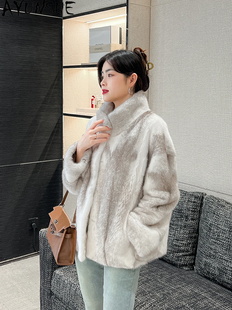 AYUNSUE Natural Velvet Mink Fur Jacket Woman Luxury Whole Mink Jacket for Woman Clothes Short Mink Fur Jacket Кофта С Мехом