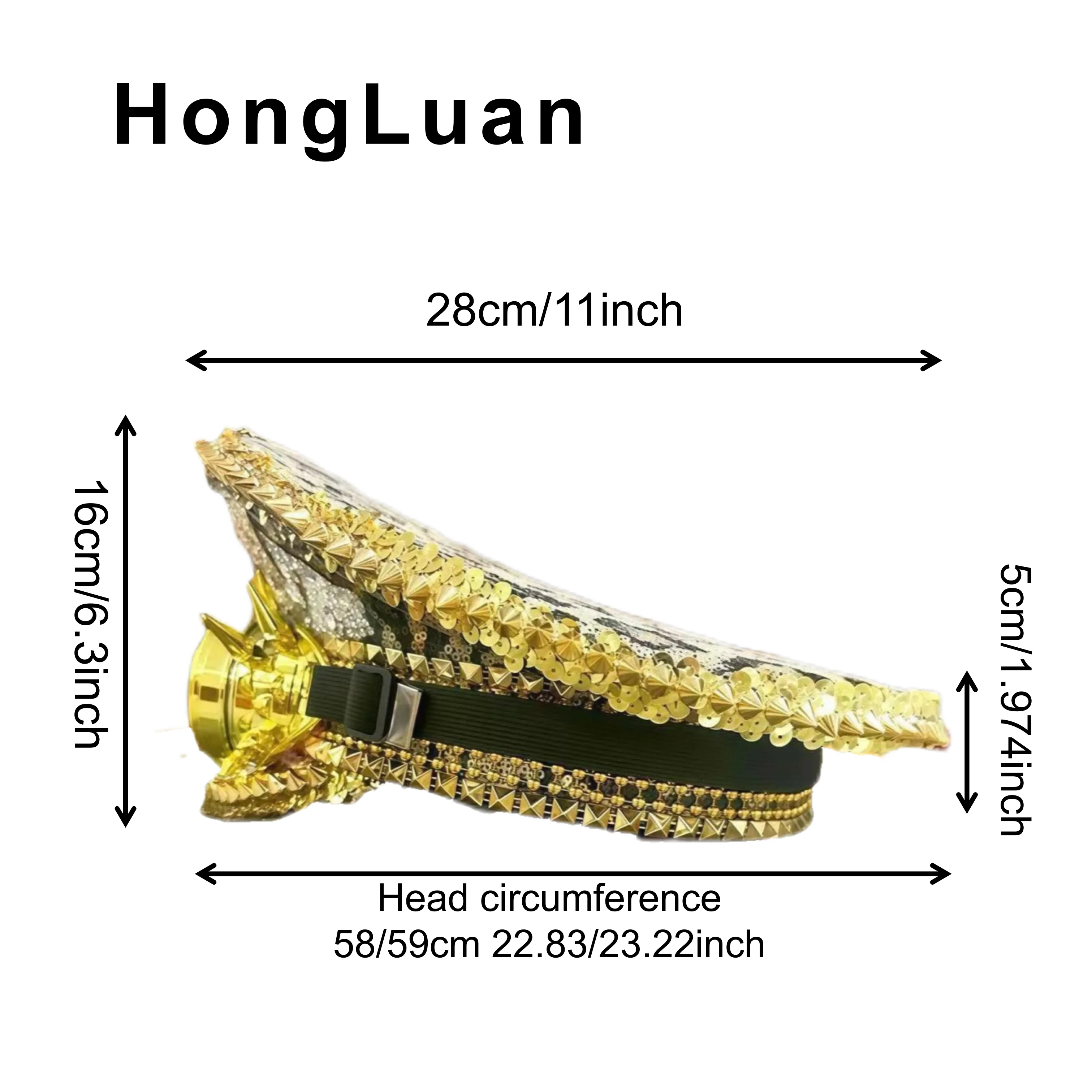 หมวกกัปตันฮองหลวน โกลเด้น ก็อกเกิลส์ ประดับคริสตัล สำหรับงานเทศกาลดนตรี ผู้หญิง หมวกคอสตูมงานคาร์นิวัล และอุปกรณ์เสริมคอสเพลย์สำหรับผู้หญิง