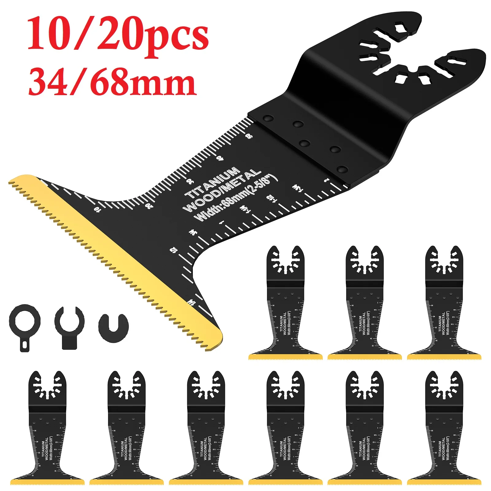 10/5pc Oscillating Saw Blades 34/68mm Titanium Multitool Cutter Blade for Wood Plastic Metal Cutting Sharp Wear Resistant Blade