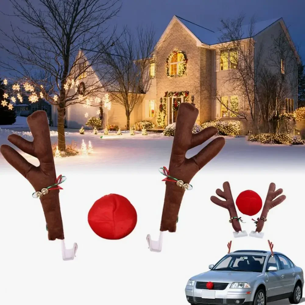 Dark brown khaki red deer antlers holiday night light car decoration Christmas car decoration deer antlers short plush