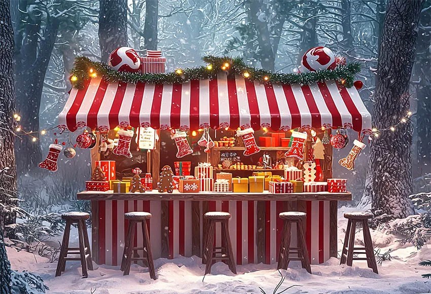 Фон Mehofond Рождественский красный торт бар детский портрет Рождество Снежный лес пейзаж подарок блестящие чулки фото фон для студийной фотосъемки