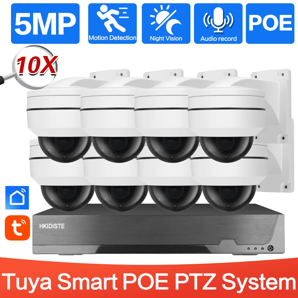 

Smart Life 4K 8CH POE NVR System with 5MP 10X Zoom POE PTZ Dome Camera Video Surveillance Kit Tuya IP Security Dome Camera Set