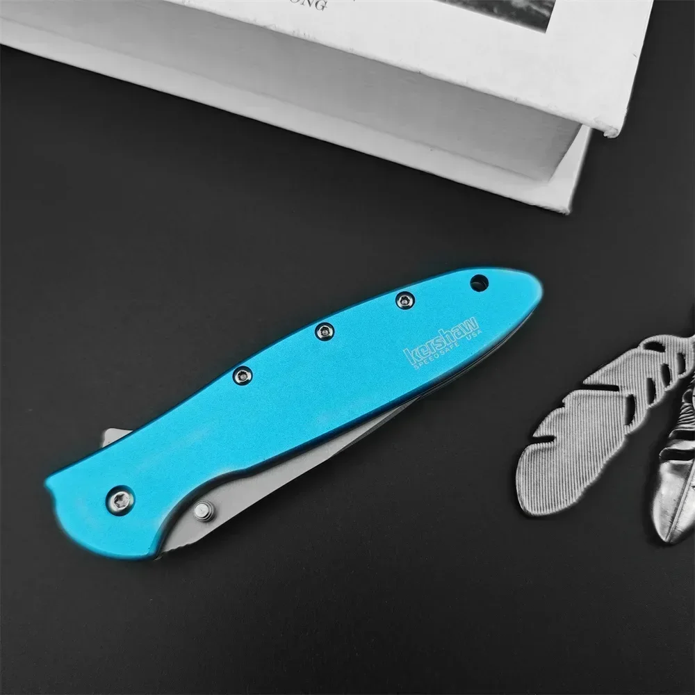 Blue KS 1660TEAL Leek Pocket Knife Flipper Folding Knife 8Cr13Mov Blade Aluminum Alloy Handle Hunting Tactical Knife EDC Tool