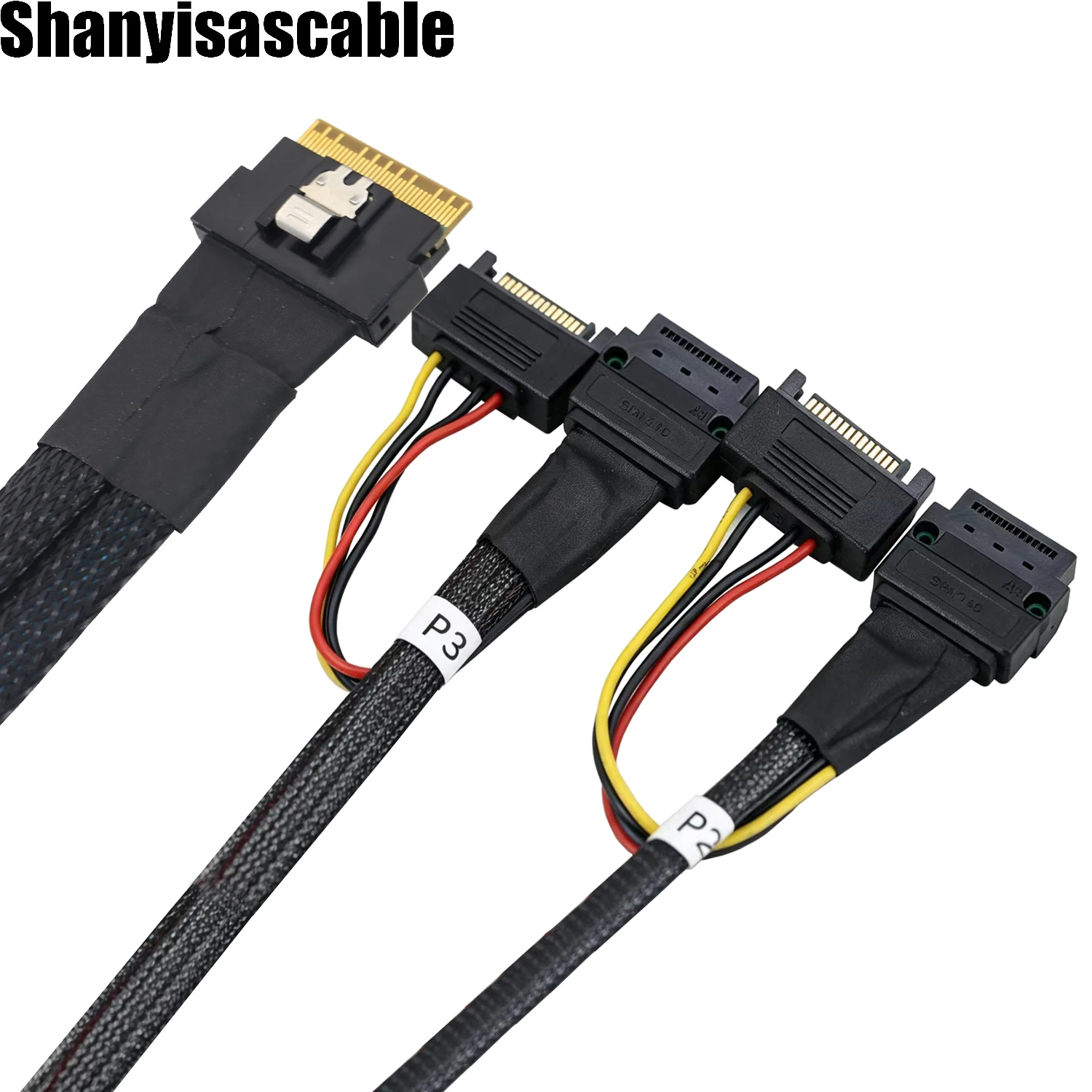 PCIE Slimline ABS Shell SFF-8654 8i 74pin to Dual GEN-Z 1C 56 P Female Locating Screw Holes with 15 P SATA Power Supply cable