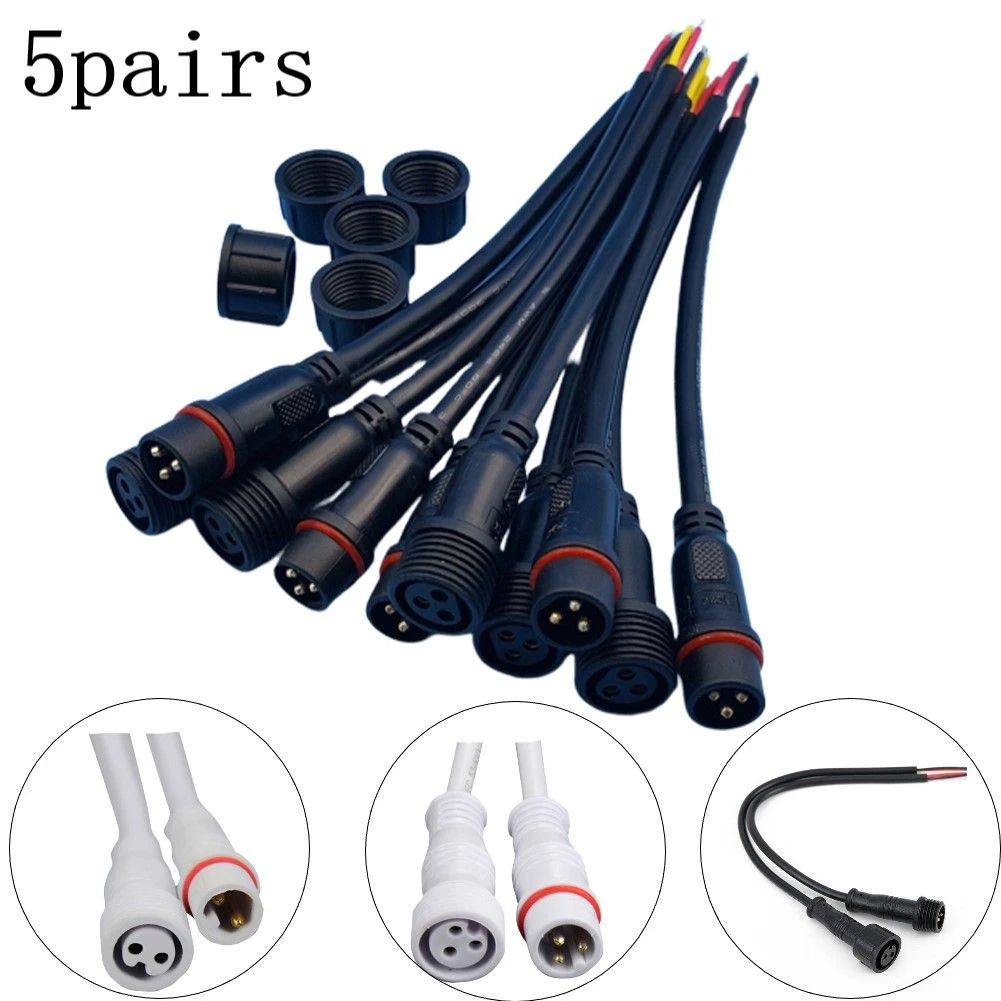 5 Pairs IP65 Waterproof 2/3 Pin 22AWG Wire LED Male Female Cable Connector 20cm LED Light Strip Connector Cable Connector