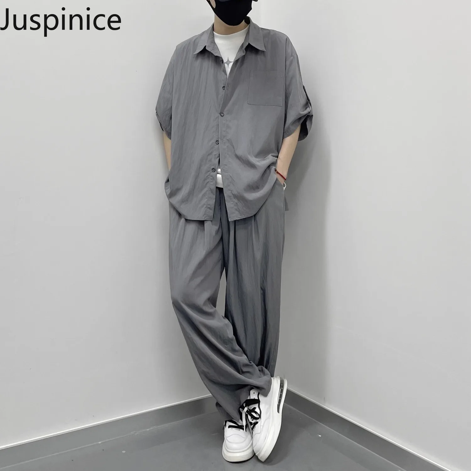

Summer Light Thin Half-sleeved Shirt Trousers Suit Men's Handsome Loose Casual High Street Personalized Tops Pants Set