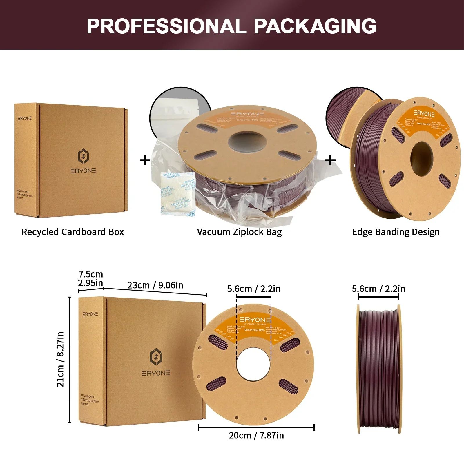 ERYONE Filament PETG z włóknem węglowym premium do drukarek 3D, 1/5/10KG, dostępny w wielu kolorach, średnica: 1.75mm, filament petg-cf, 1KG/rolka