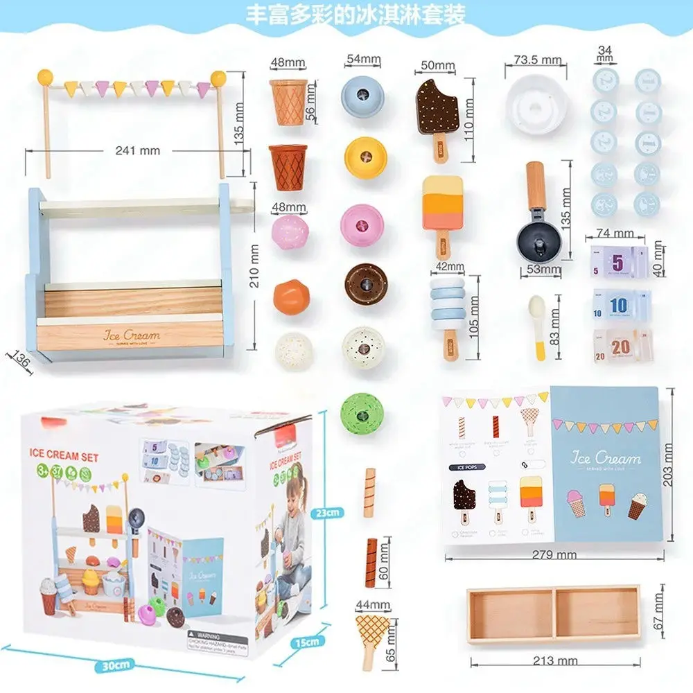 IJs fantasiespelset - Simulatie ijswinkelspeelgoed voor kinderen, realistische nep-dessertkit voor rollenspel en huisspel