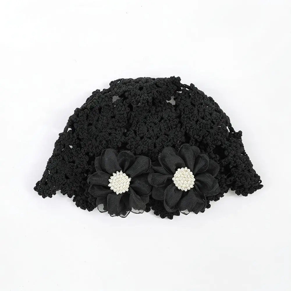 Knitted Beret Hat For Women Winter Warm Crochet Beanie Handmade Flower Vintage Soft Elastic Casual Elegant Bonnet Cap