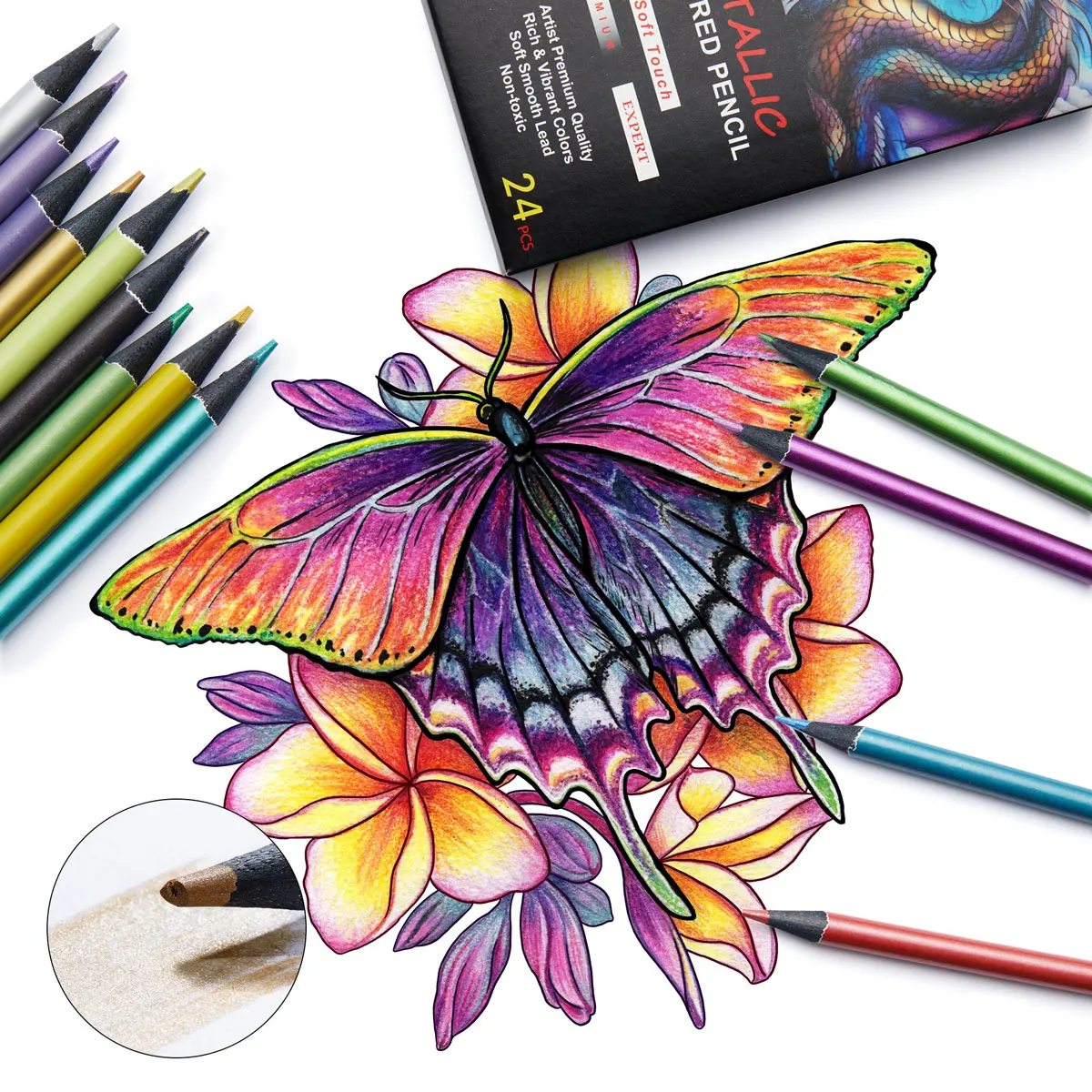 12/24 لونًا قلم رصاص ملون معدني مجموعة رسم ورسم قلم رصاص ملون DIY لوازم فنية تلوين لوحة منزلية