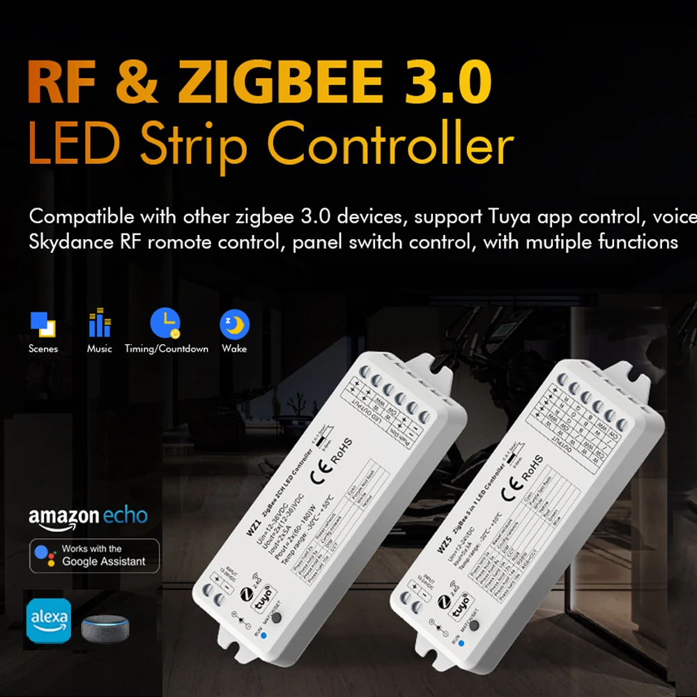 Zigbee Tuya 3.0 Wireless Led Controller 12V 24V Dim/CCT/RGBW/RGBCCT Strip 2.4G Remote Control Alexa Google Home Voice Control