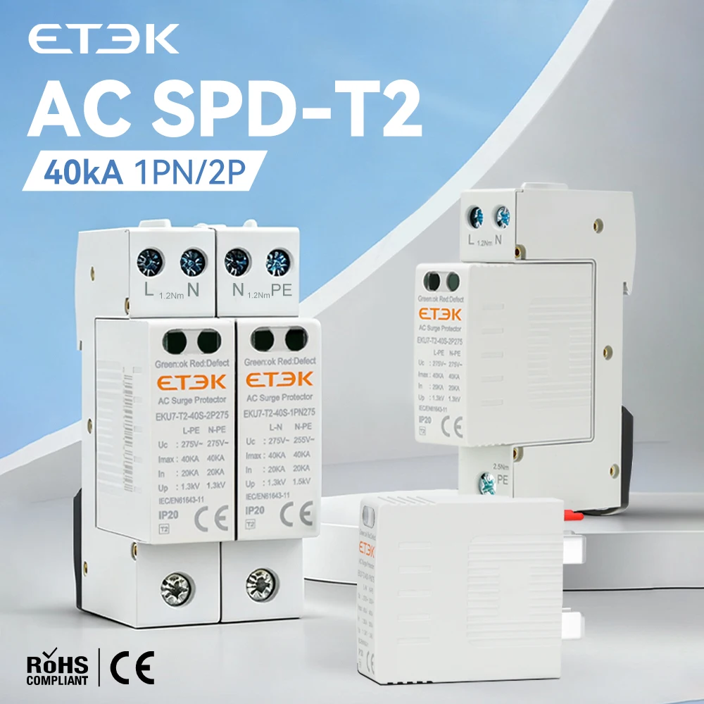 New Home Decoration Surge Protector SPD Type T2 Imax: 40KA 1P + NPE 275V 18mm Line on the Bottom Side EKU7