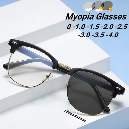 2025 nuevas gafas fotocromáticas de media montura a la moda para miopía para hombres, gafas Retro de alta gama para hombres y mujeres, gafas de protección contra luz azul