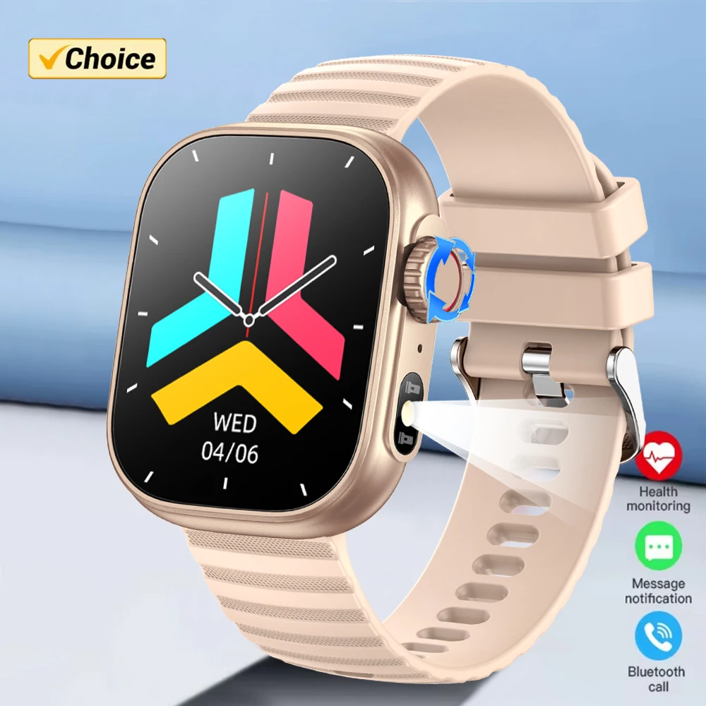 

2025 New LED Flashlight Smart Watch Men 2.01 Inch Screen Body Temperature Heart Rate Monitor Sports Voice Call Smartwatch Women