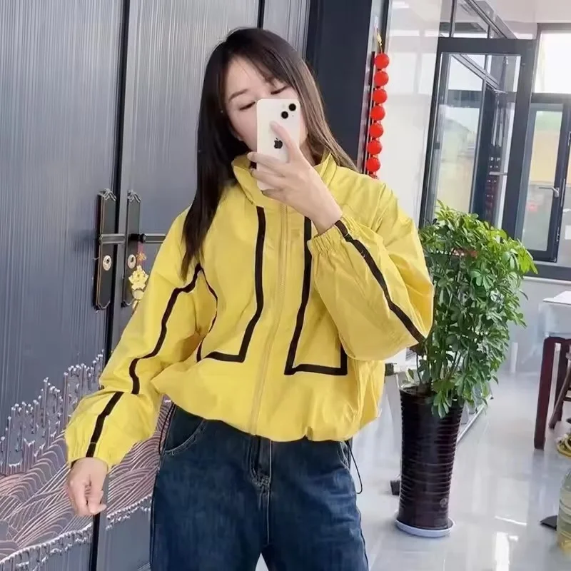 

Thin Breathable Sun-Protective Clothing Coat Female Spring Summer CONTRAST COLOR Stitching Korean Sunscreens Jacket Women Top