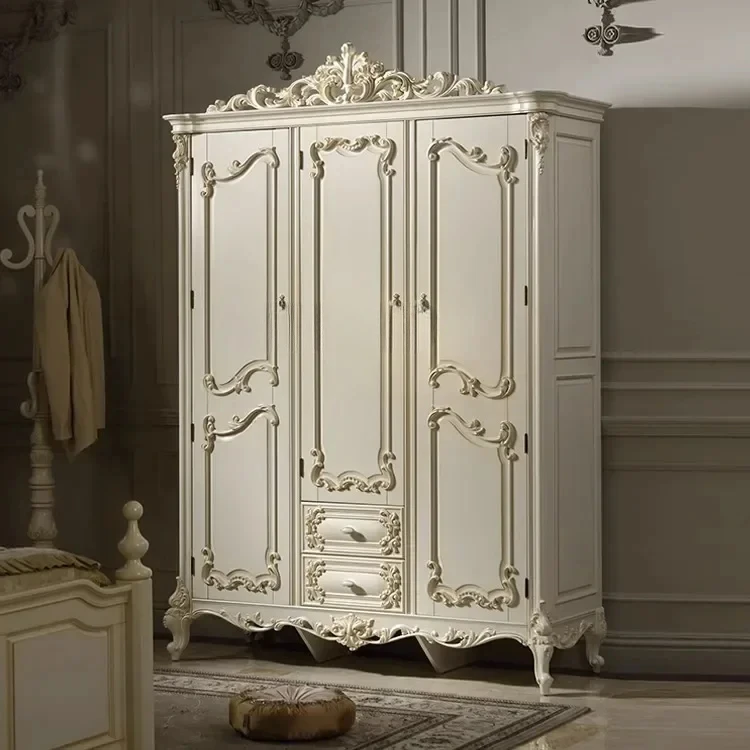 

cqyAmerican Ivory White Distressed Solid Wood Storage Wardrobe Home Cloakroom Furniture