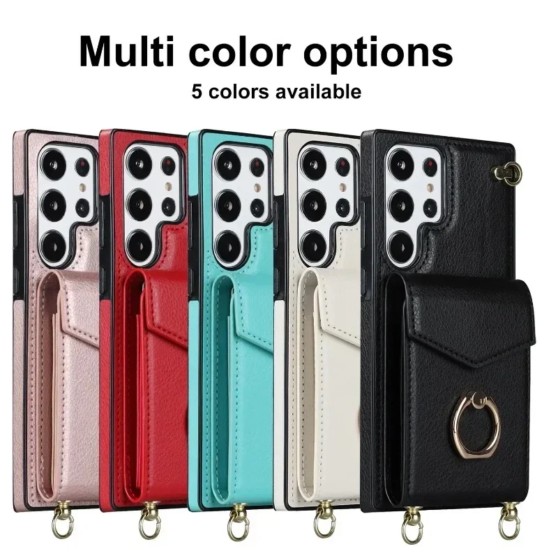 Ring Stand Card Holder Crossbody Case For Samsung Galaxy S21 S23 FE S25 S24 S22 Plus S26 Ultra A57 A37 A55 A53 A16 Leather Cover