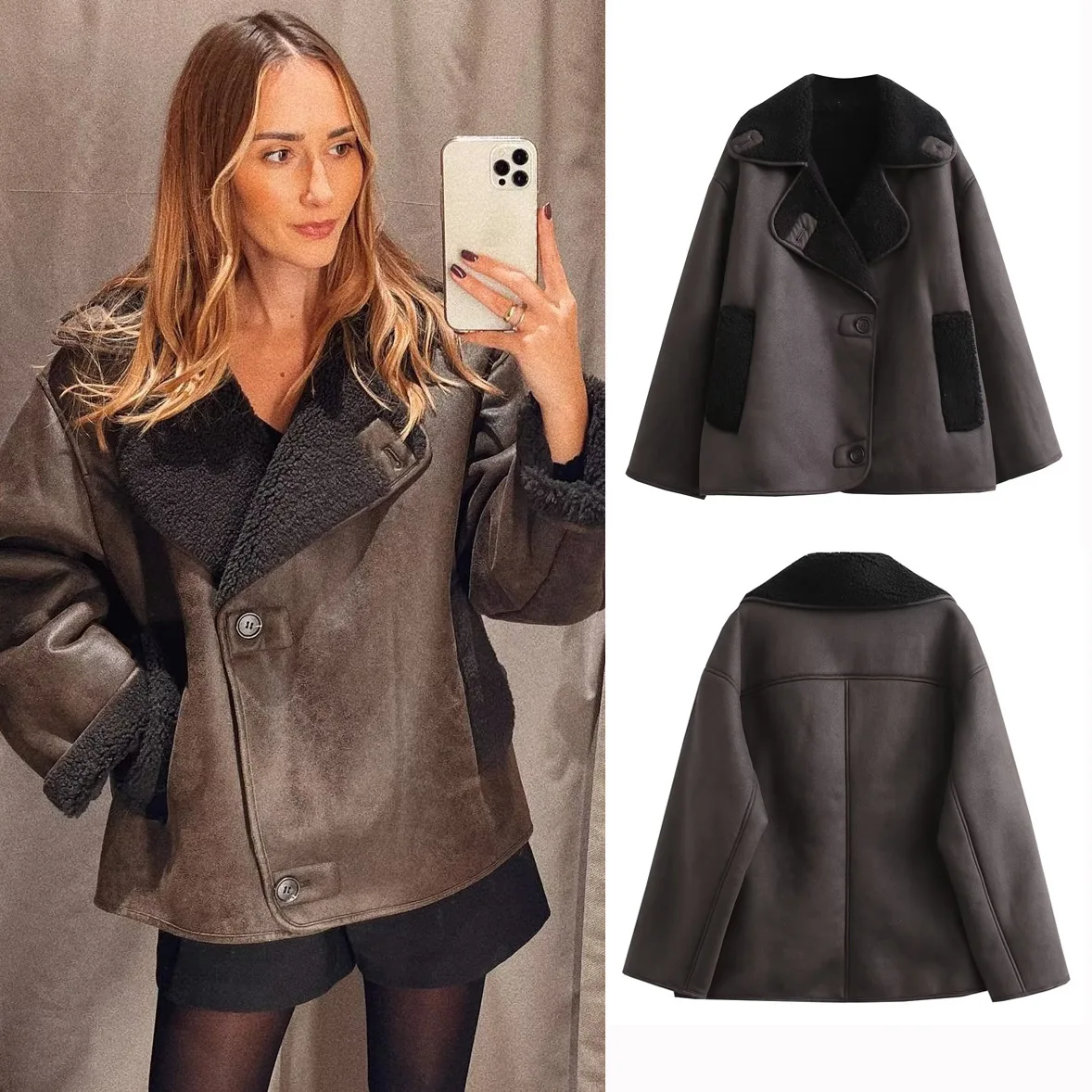 

2023 New Fall Winter Faux Fur Jacket For Women Turn down Collar Chic Warm Coat Ladies Pocket Loose Streeswear Outerwear Clothes