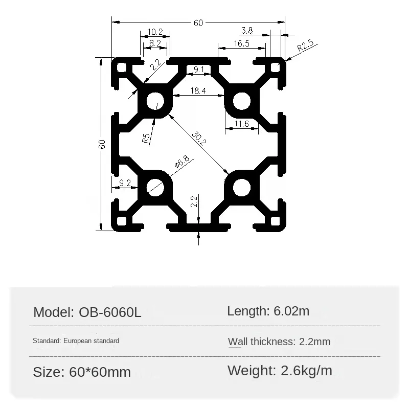 1PCS Double Slot 6060 T-Slot Aluminum Extrusions 60x60mm Anodization Aluminum Profile Frame for CNC Laser Engraving Machine