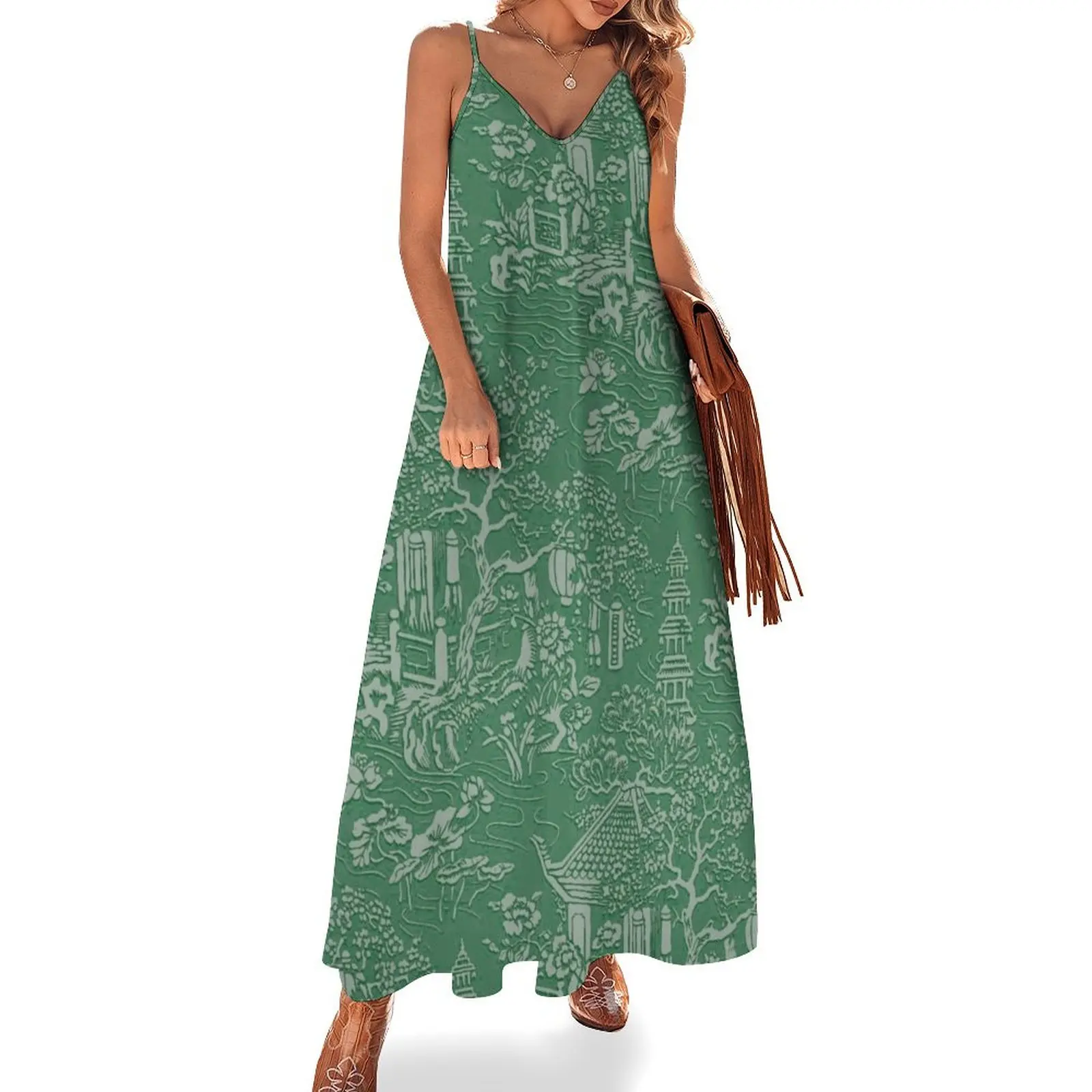 

Lewis Foreman Day Green Pagoda Pattern Sleeveless Dress chic and elegant woman dress summer dresses for women 2025 Dress