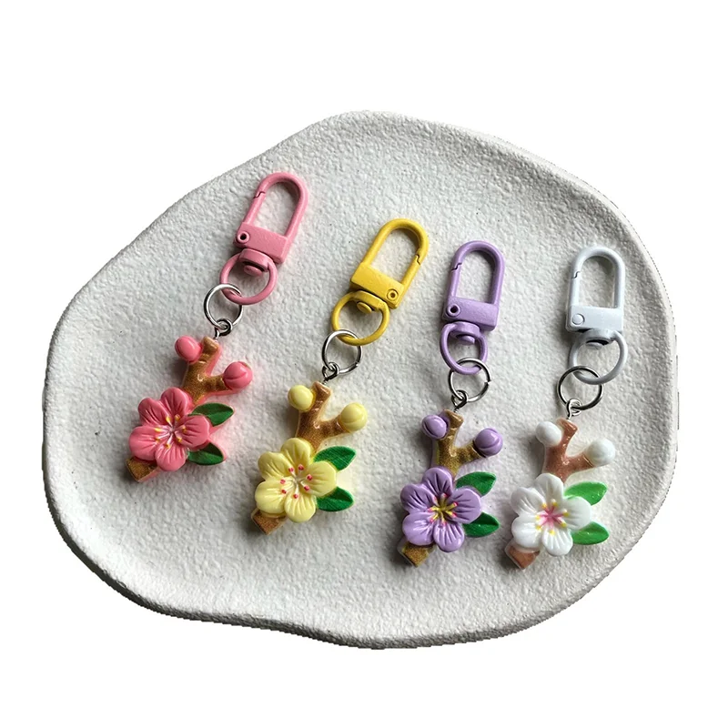 2 шт., милый брелок с веткой цветка сливы, модный рюкзак, подвесные украшения, креативный милый брелок с цветком, сладкий брелок, кулон