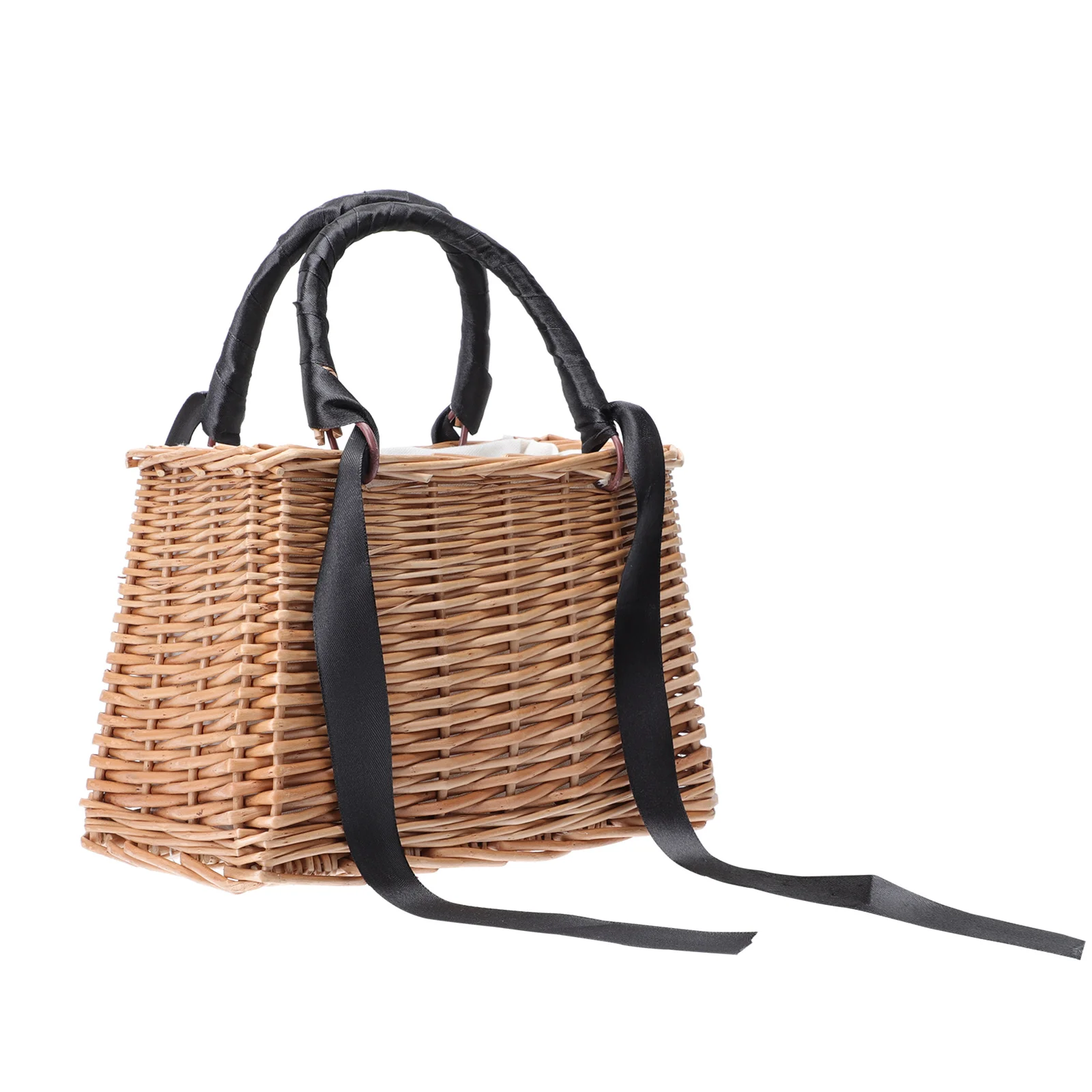 

Rattan Flower Basket Woven Organizer Gift Storage Delicate Bag Black Decorative