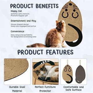 Besportble Katzen-Sisal-Schleifpad, Mausform, Katzenkratzer-Matte, sicheres Material, weiches Haustierspielzeug für das Spielen im Innenbereich, schützt Möbel