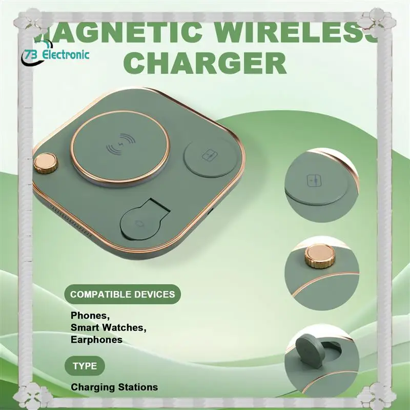 

24-Hour Delivery Multifunctional Foldable Mobile Magnetic Wireless Charger With Lamp Mobile Phone Watch Earphones 15W Desktop Ch