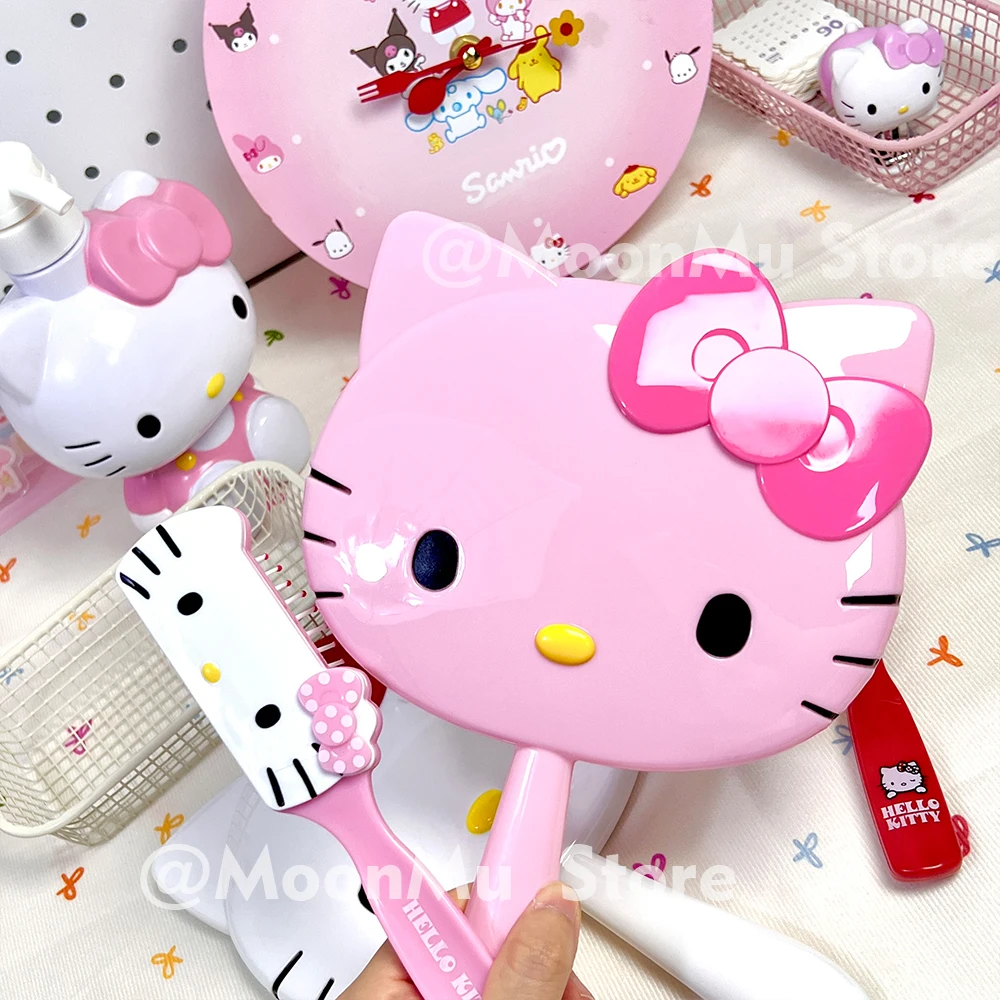 

Hello Kitty Handheld Mirror Air Cushion Comb Set Sanrio Cartoon Makeup Mirror Comb Gifts For Girls
